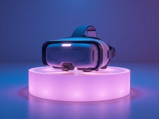 未来科技感游戏场景概念图，虚拟现实设备，全球地图背景，科技感光线效果，蓝色调